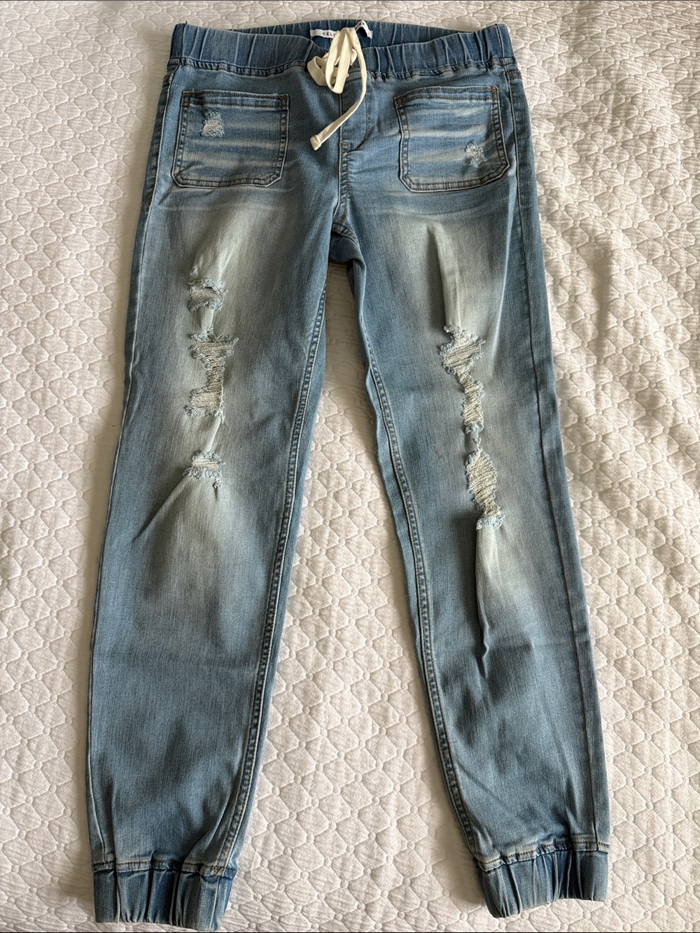 Celebrity Pink Light Blue Distressed Jogger Jeggings